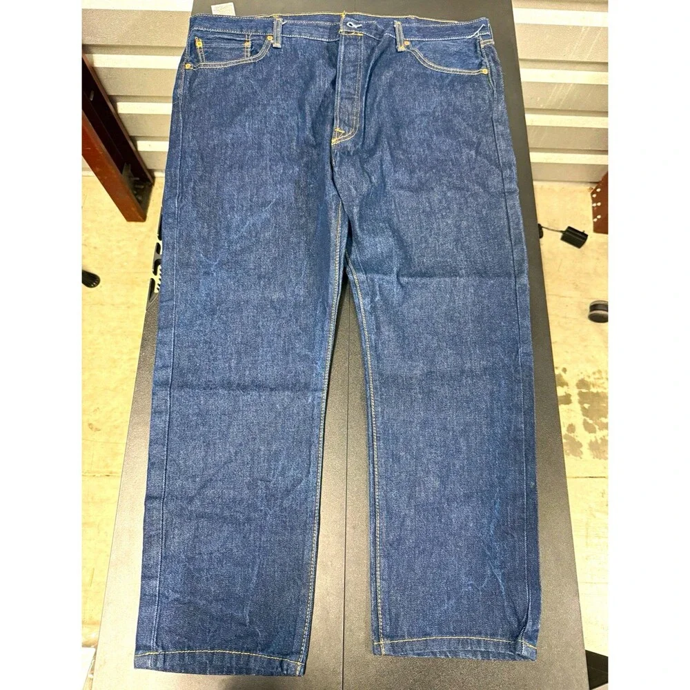 Levi-s Men's Blue Dark Wash Denim Jeans Straight Regular Fit Mid Rise Button